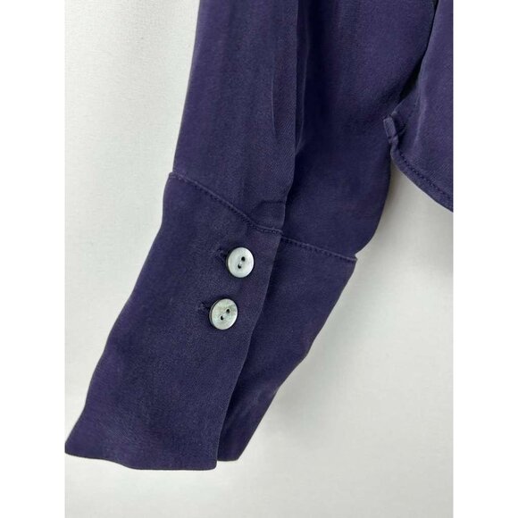 Talbots Women's Size 4 Long Sleeve Purple Front Ruffle V-Neck Blouse Pure Silk - Picture 9 of 9